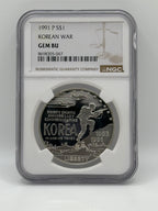 1991-P Korean War Memorial $1 Silver Dollar — NGC Gem BU