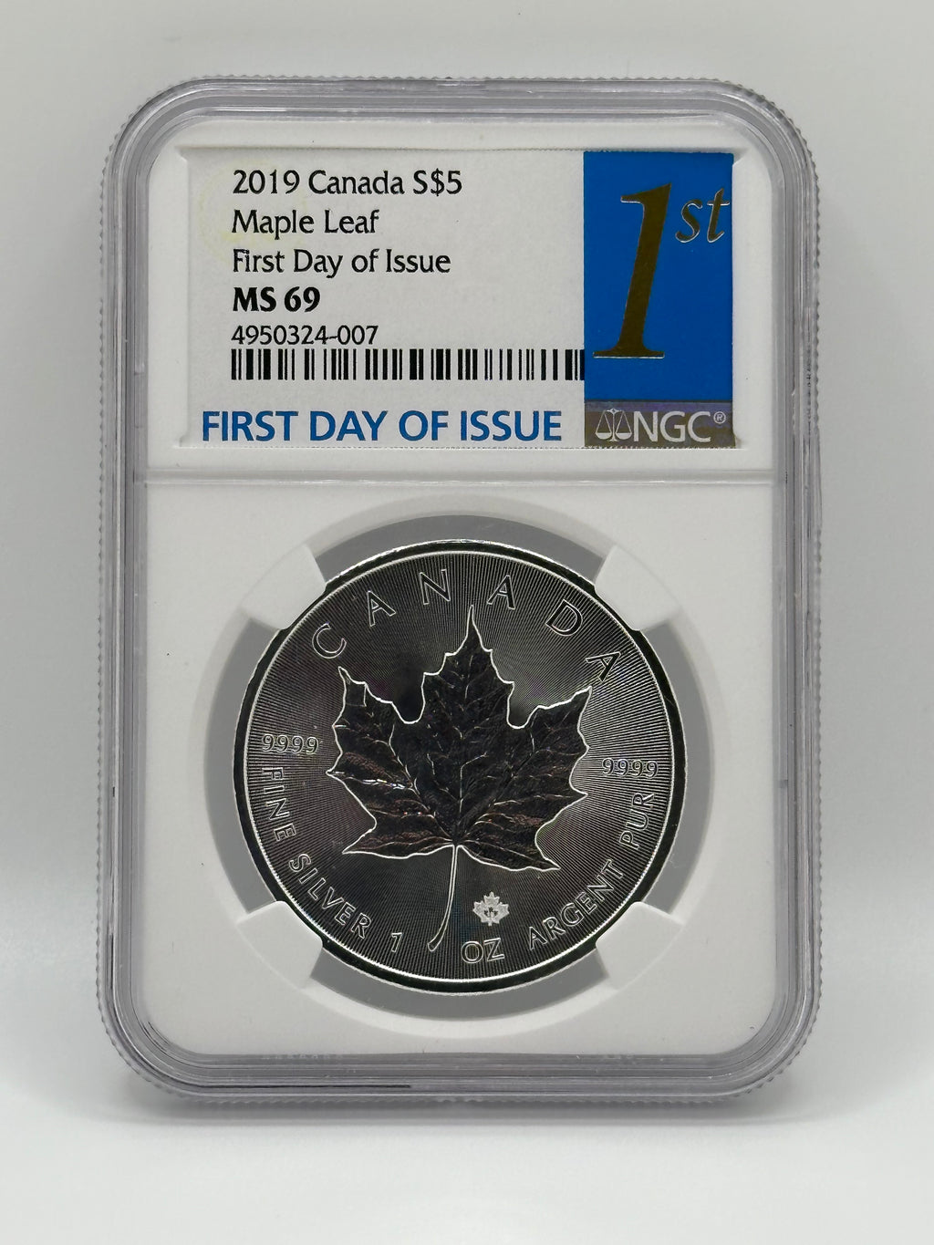 2019 Canada 1 oz Silver Maple Leaf $5 MS69 First Day of Issue — NGC Certified