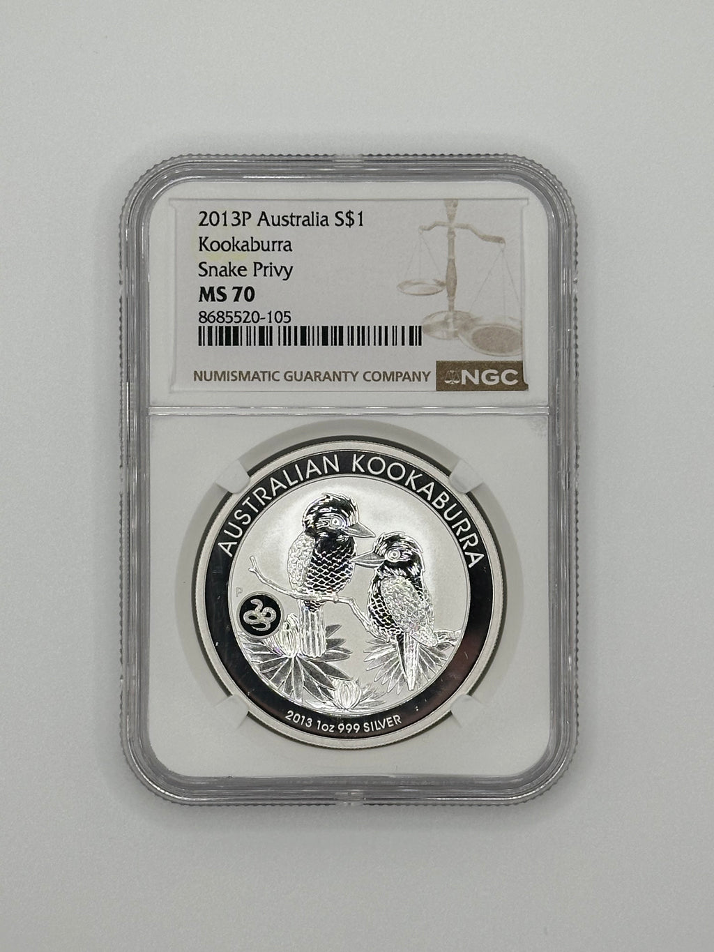 2013-P Australia 1 oz Silver Kookaburra with Snake Privy MS70 — NGC Certified