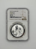 2013-P Australia 1 oz Silver Kookaburra with Snake Privy MS70 — NGC Certified