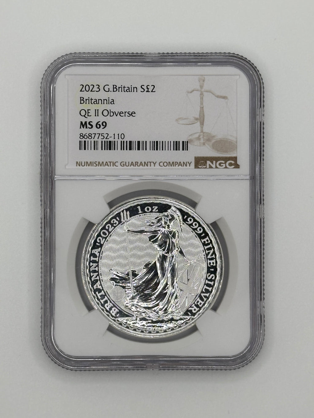 2023 Great Britain 1 oz Silver Britannia QE II Obverse MS69 — NGC Certified