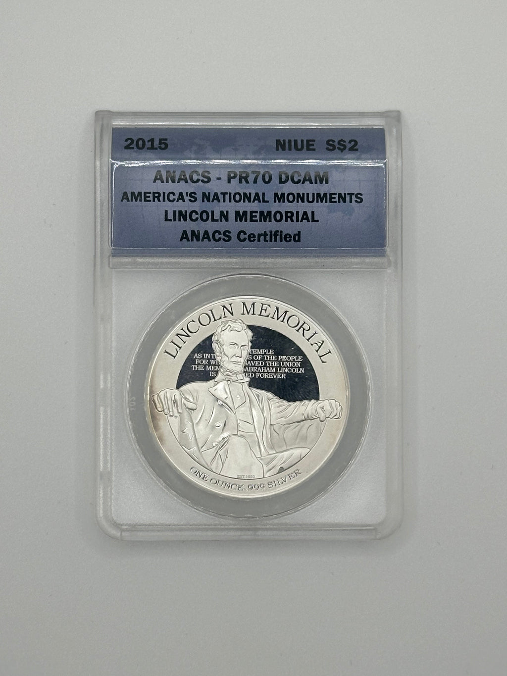 America's National Monuments — Lincoln Memorial Niue $2 PR70 Deep Cameo — ANACS Certified