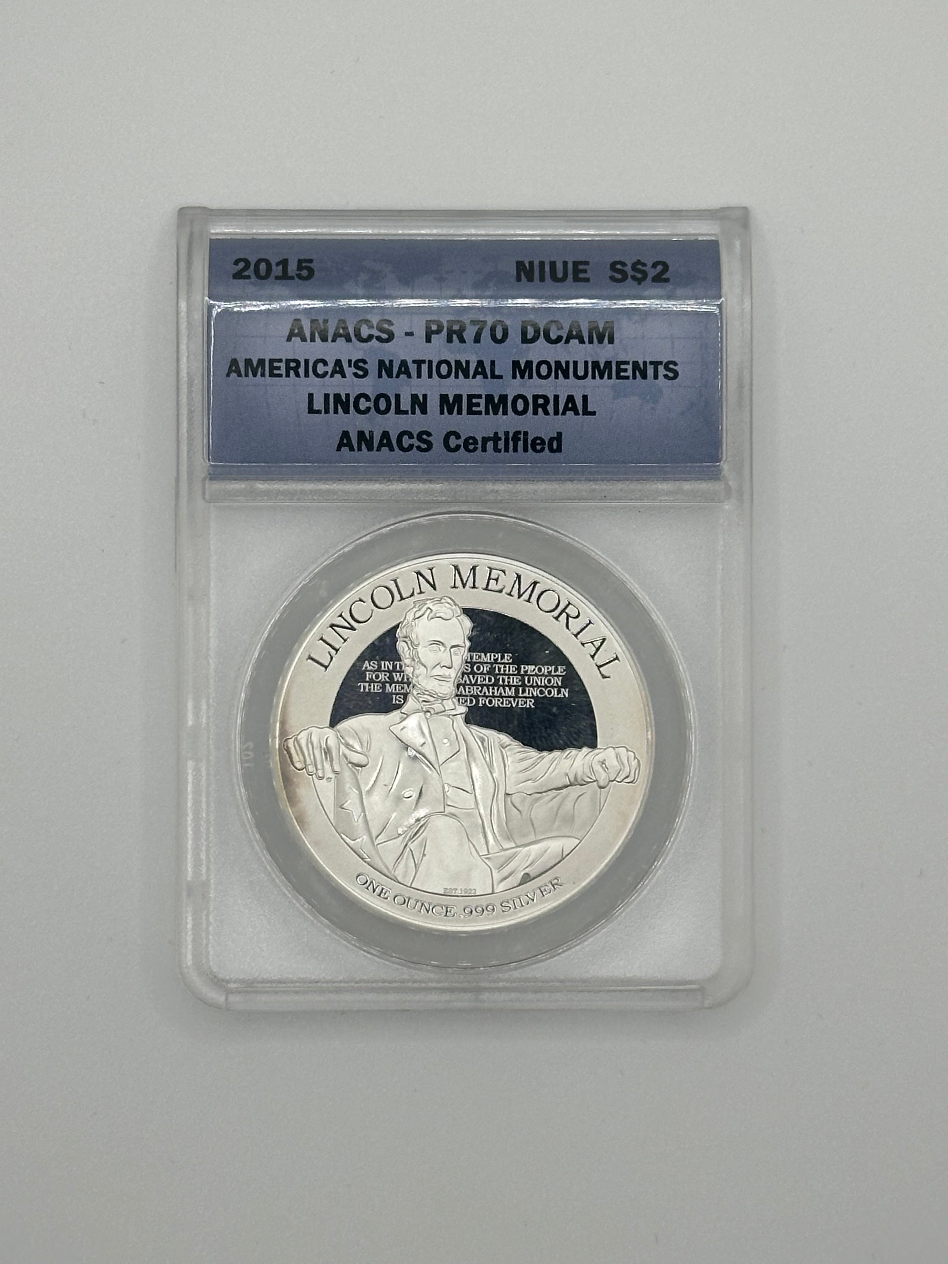 America's National Monuments — Lincoln Memorial Niue $2 PR70 Deep Cameo — ANACS Certified