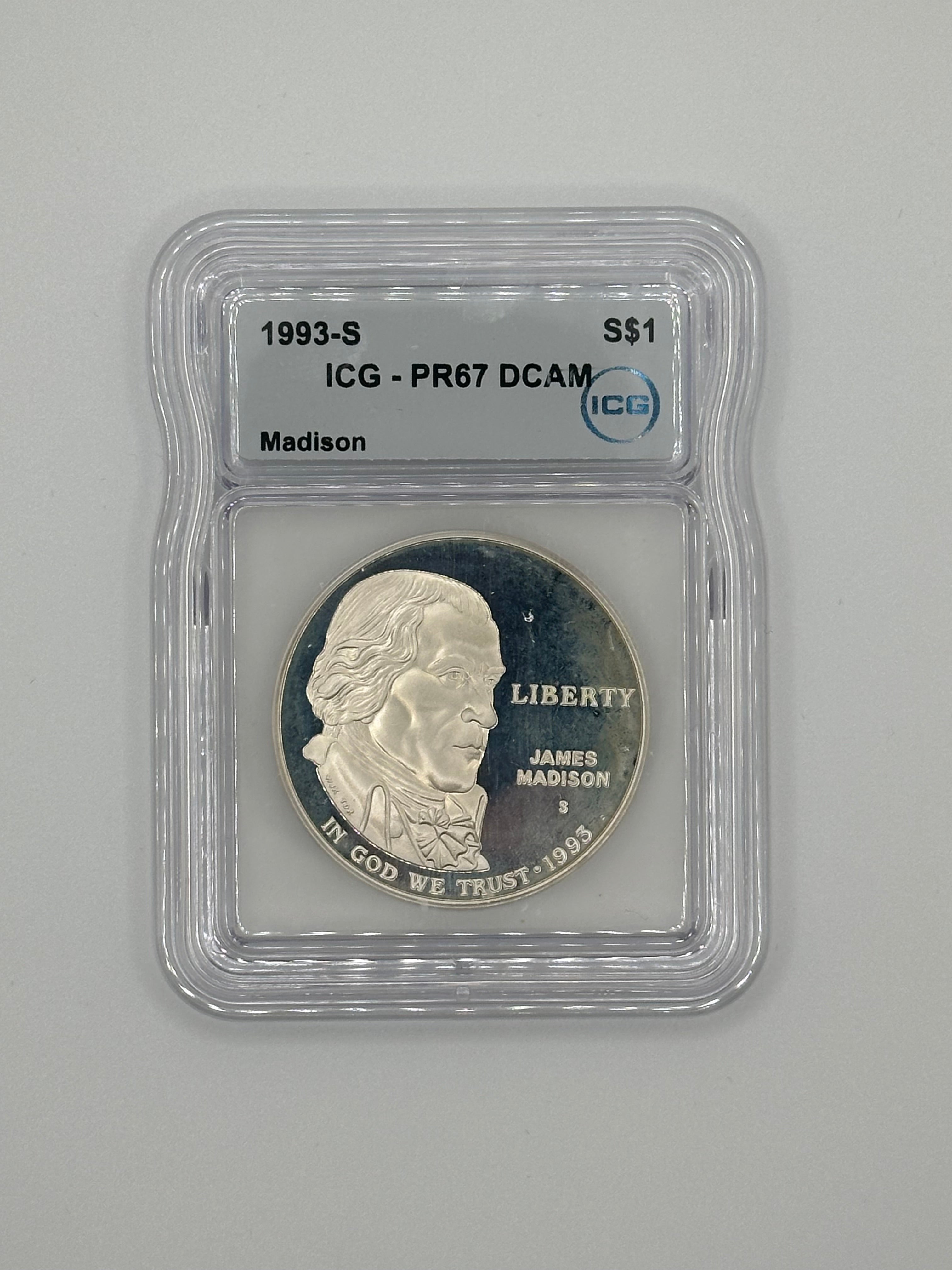 1993-S Bill of Rights Madison Silver Dollar $1 PR67 Deep Cameo — ICG Certified