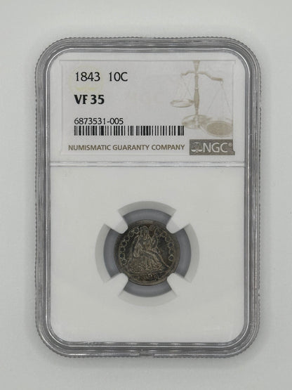 1843 10C Dime VF35 NGC Slab