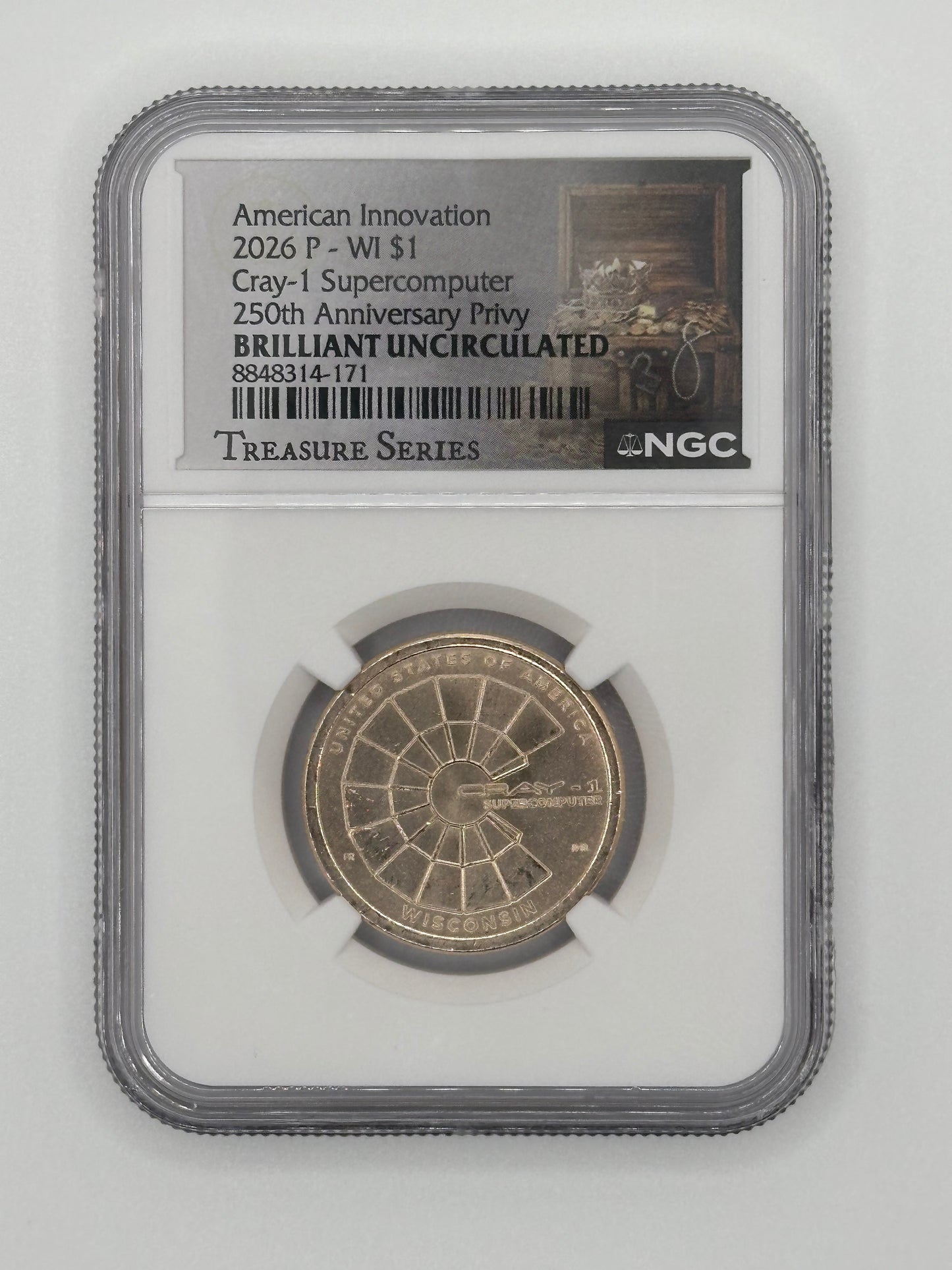 American Innovation 2026 P - WI $1 Cray-1 Supercomputer 250th Anniversary Privy BU NGC Slab
