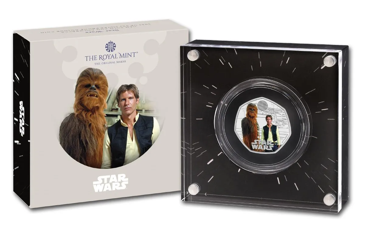 2024 Great Britain Star Wars Han Solo & Chewbacca Colorized 8g Silver Coin